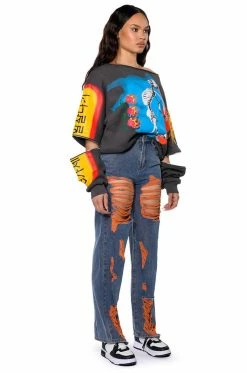CAREFREE DISTRESSED COLOR RELAXED FIT JEANS 13 CAREFREE DISTRESSED COLOR RELAXED FIT JEANS -AKIRA Sales Shop carefree distressed color relaxed fit jeans medium blue denim 4 4