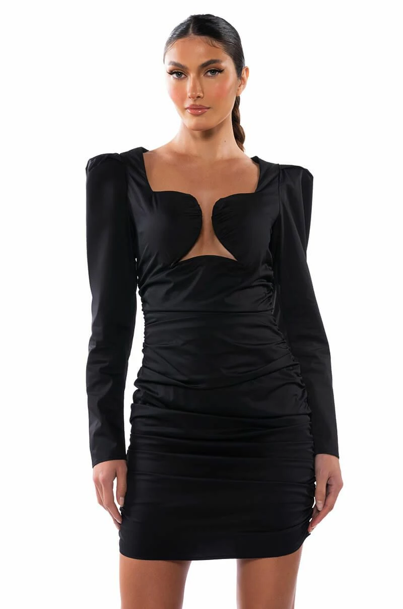 CAUSE A COMMOTION RUCHED PUFF SLEEVE MINI DRESS IN BLACK 3 CAUSE A COMMOTION RUCHED PUFF SLEEVE MINI DRESS IN BLACK