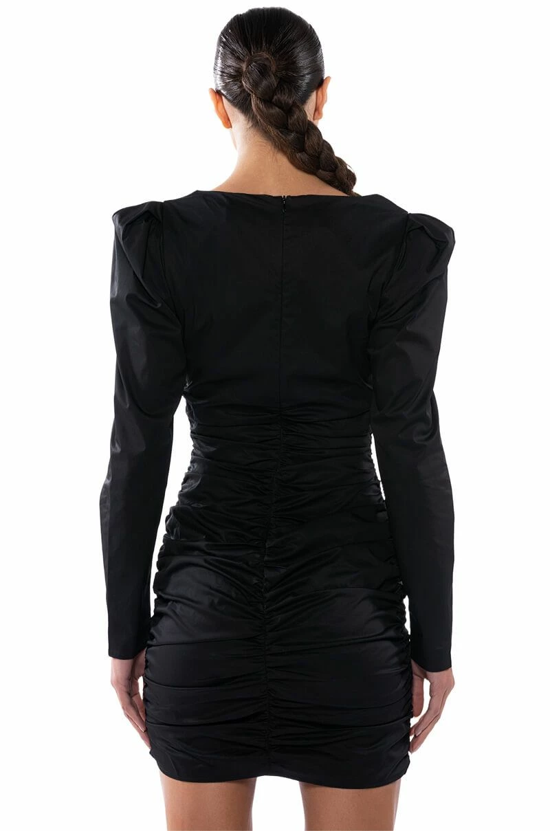 CAUSE A COMMOTION RUCHED PUFF SLEEVE MINI DRESS IN BLACK 8 CAUSE A COMMOTION RUCHED PUFF SLEEVE MINI DRESS IN BLACK - Image 6