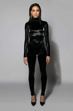 CHOOSE ME FAUX LEATHER CATSUIT -AKIRA Sales Shop choose me faux leather catsuit black 3 3