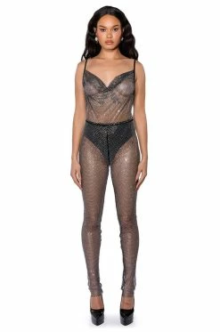 Alternative view of COWL NECK RHINESTONE MESH JUMPSUIT