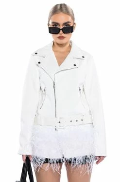 COZY CORNER OVERSIZED MOTO WITH FEATHER TRIM