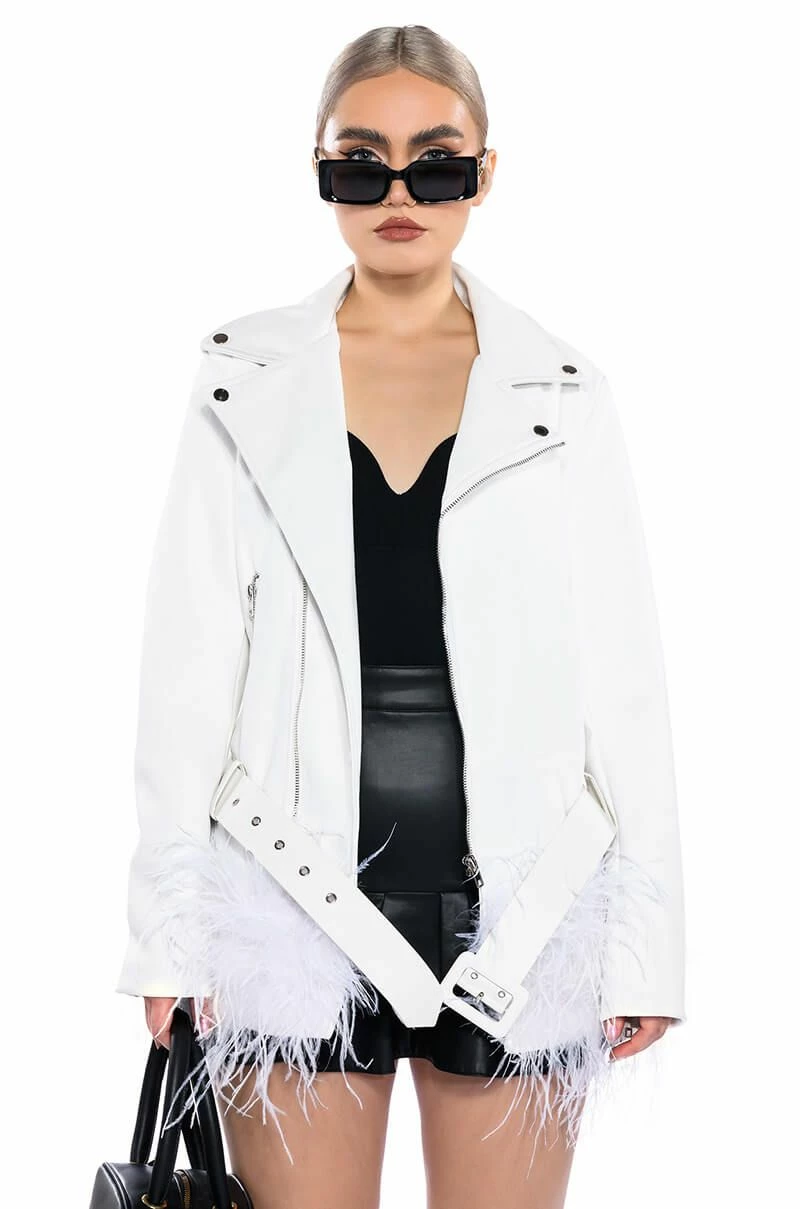 COZY CORNER OVERSIZED MOTO WITH FEATHER TRIM - Image 2