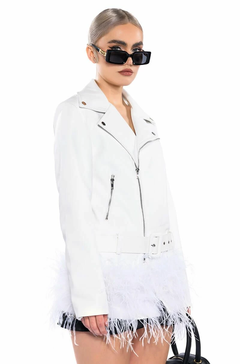 COZY CORNER OVERSIZED MOTO WITH FEATHER TRIM - Image 3