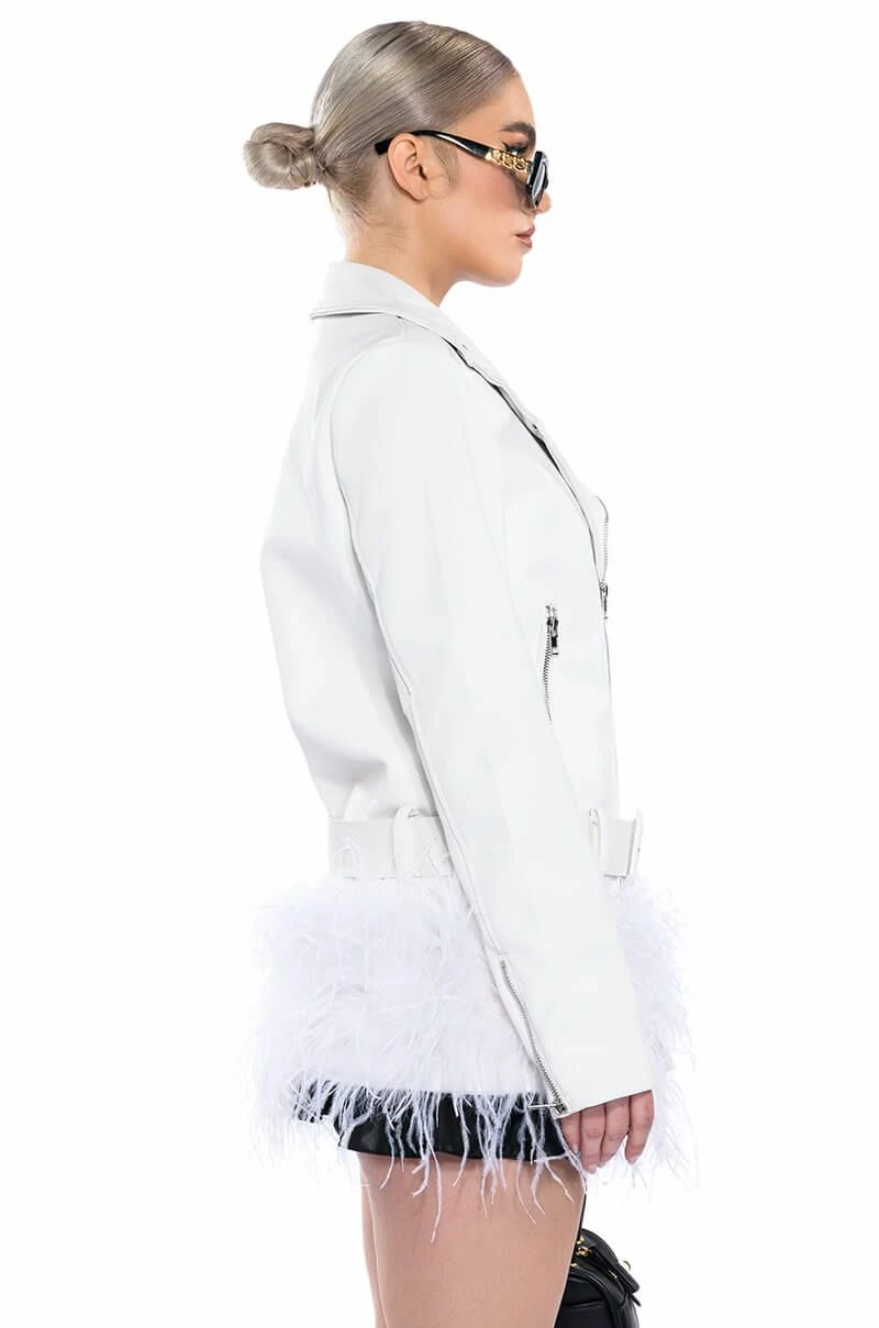 COZY CORNER OVERSIZED MOTO WITH FEATHER TRIM - Image 6