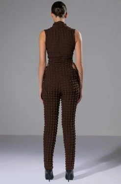 DREAM LOVER TEXTURED LACE UP JUMPSUIT 10 DREAM LOVER TEXTURED LACE UP JUMPSUIT -AKIRA Sales Shop dream lover textured lace up jumpsuit brown 4 4