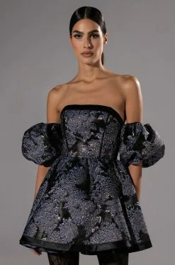 ELOISE OFF THE SHOULDER BROCADE MINI DRESS