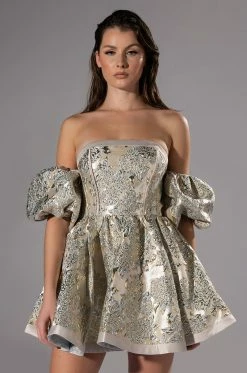 ELOISE OFF THE SHOULDER BROCADE MINI DRESS