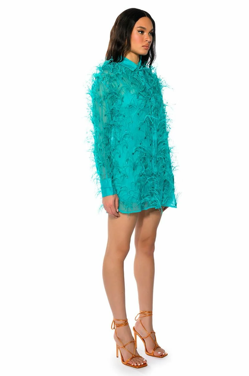 ELSIE FEATHER DETAIL SHIRT DRESS - Image 3