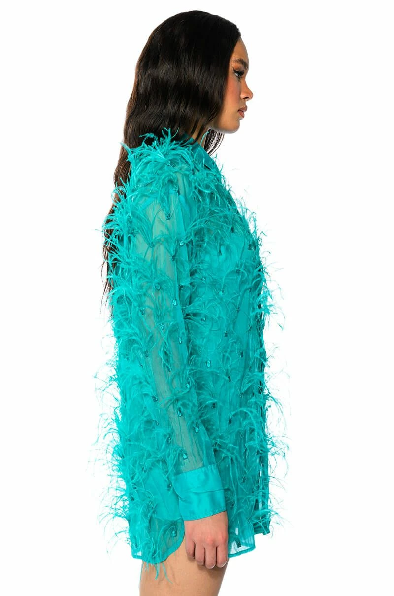 ELSIE FEATHER DETAIL SHIRT DRESS - Image 4