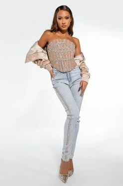 FLEX FIT EXTREME STRETCH HIGH WAIST PEARL SKINNY JEANS -AKIRA Sales Shop extreme stretch high waist pearl skinny jeans light blue denim 6 6