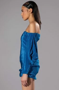 FAYE OFF THE SHOULDER PLEATED MINI DRESS 11 FAYE OFF THE SHOULDER PLEATED MINI DRESS -AKIRA Sales Shop faye off the shoulder pleated mini dress teal 4 4 c1