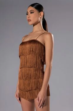 FEELING FAB FRINGE MINI ROMPER 11 FEELING FAB FRINGE MINI ROMPER -AKIRA Sales Shop feeling fab fringe mini romper brown 3 3