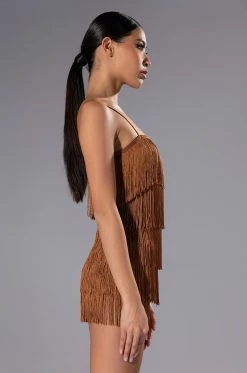 FEELING FAB FRINGE MINI ROMPER 13 FEELING FAB FRINGE MINI ROMPER -AKIRA Sales Shop feeling fab fringe mini romper brown 5 5