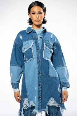 FEELING GOOD DISTRESSED DENIM MINI DRESS