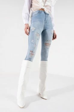 FLEX-FIT EXTREME STRETCH HIGH WAISTED DISTRESSED SKINNY JEANS