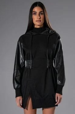 FOREVER YOUNG HOODED MINI DRESS IN BLACK