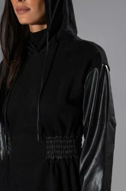 FOREVER YOUNG HOODED MINI DRESS IN BLACK -AKIRA Sales Shop forever young hooded mini dress in black black 7 7 c1