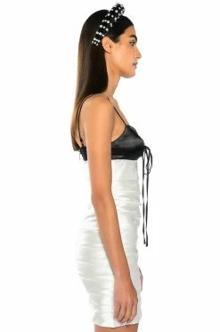 GALLERY HOPPING LAYERED SATIN MINI DRESS -AKIRA Sales Shop gallery hopping layered satin mini dress white black 3 3 c1
