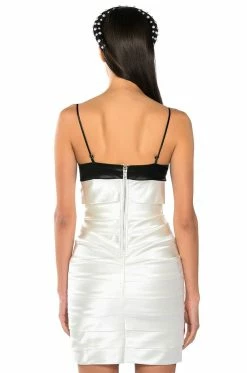 GALLERY HOPPING LAYERED SATIN MINI DRESS -AKIRA Sales Shop gallery hopping layered satin mini dress white black 4 4 c1