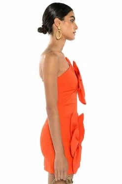 GEMMA FLORAL DETAIL ONE SHOULDER MINI DRESS 12 GEMMA FLORAL DETAIL ONE SHOULDER MINI DRESS -AKIRA Sales Shop gemma floral detail one shoulder mini dress orange 4 4