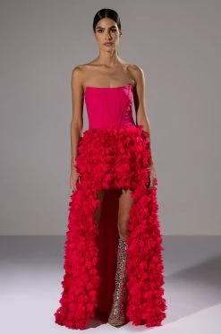 GIRL ON FIRE CASCADING HIGH LOW TUBE DRESS