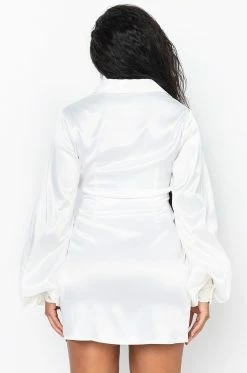 GOLDEN LOOKS BUTTON UP MINI DRESS WITH FASHION SLEEVES -AKIRA Sales Shop golden looks button up mini dress with fashion sleeves white 5 5
