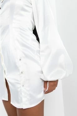 GOLDEN LOOKS BUTTON UP MINI DRESS WITH FASHION SLEEVES -AKIRA Sales Shop golden looks button up mini dress with fashion sleeves white 6 6