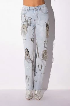 HOUDINI EMBELLISHED WIDE LEG JEAN 28 HOUDINI EMBELLISHED WIDE LEG JEAN -AKIRA Sales Shop houdini embellished wide leg jean light blue 10 10