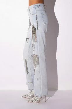 HOUDINI EMBELLISHED WIDE LEG JEAN 29 HOUDINI EMBELLISHED WIDE LEG JEAN -AKIRA Sales Shop houdini embellished wide leg jean light blue 11 11