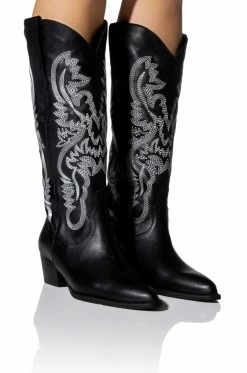 GENUINE LEATHER IGGY METALLIC WESTERN STYLE BELOW THE KNEE BOOT IN BLACK