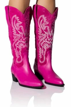 GENUINE LEATHER IGGY METALLIC WESTERN STYLE BELOW THE KNEE BOOT IN FUCHSIA