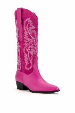 GENUINE LEATHER IGGY METALLIC WESTERN STYLE BELOW THE KNEE BOOT IN FUCHSIA -AKIRA Sales Shop iggy metallic western style below the knee boot in fuchsia fuchsia 3 3