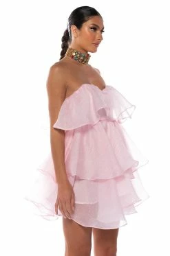 IN MY OWN FAIRYTALE STRAPLESS RUFFLE MINI DRESS IN LIGHT PINK -AKIRA Sales Shop in my own fairytale strapless ruffle mini dress in light pink light pink 4 4