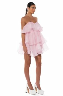 IN MY OWN FAIRYTALE STRAPLESS RUFFLE MINI DRESS IN LIGHT PINK -AKIRA Sales Shop in my own fairytale strapless ruffle mini dress in light pink light pink 7 7
