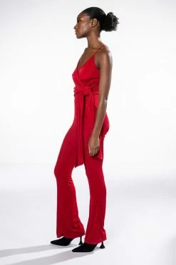 ITS ALL FOR YOU TIE FRONT SLEEVELESS JUMPSUIT -AKIRA Sales Shop its all for you tie front sleeveless jumpsuit red 4 4
