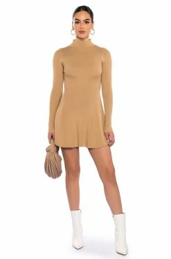 JACIE MOCK COLLAR KNIT MINI DRESS 15 JACIE MOCK COLLAR KNIT MINI DRESS -AKIRA Sales Shop jacie mock collar knit mini dress sand 3 3