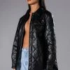 KATE QUILTED FAUX LEATHER BUTTON DOWN SHIRT
