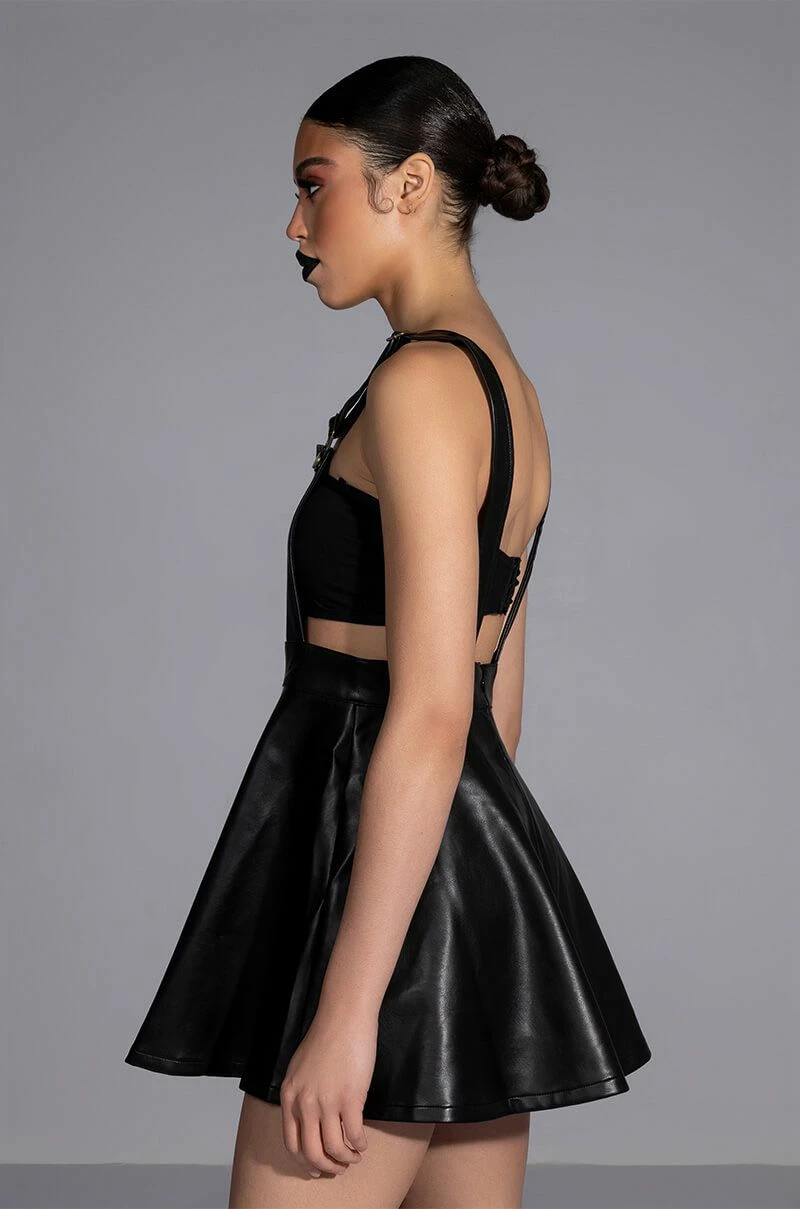 KIARA FAUX LEATHER PINAFORE MINI DRESS 3 KIARA FAUX LEATHER PINAFORE MINI DRESS