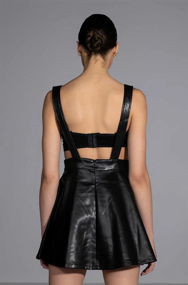 KIARA FAUX LEATHER PINAFORE MINI DRESS 4 KIARA FAUX LEATHER PINAFORE MINI DRESS - Image 2