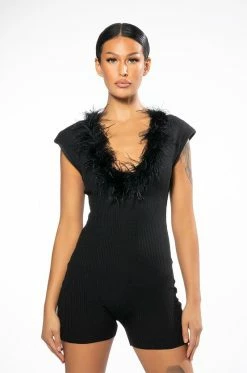 KYANITE FEATHERED ROMPER -AKIRA Sales Shop kyanite feathered romper black 3 3