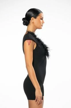 KYANITE FEATHERED ROMPER -AKIRA Sales Shop kyanite feathered romper black 4 4