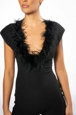 KYANITE FEATHERED ROMPER -AKIRA Sales Shop kyanite feathered romper black 6 6