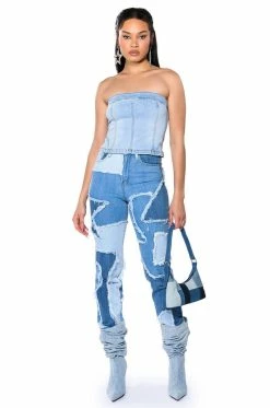 LITTLE BIT OF FUN FRAYED RELAXED FIT JEANS -AKIRA Sales Shop little bit of fun frayed relaxed fit jeans light blue denim 4 4
