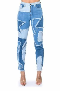 LITTLE BIT OF FUN FRAYED RELAXED FIT JEANS -AKIRA Sales Shop little bit of fun frayed relaxed fit jeans light blue denim 5 5