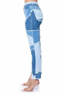LITTLE BIT OF FUN FRAYED RELAXED FIT JEANS -AKIRA Sales Shop little bit of fun frayed relaxed fit jeans light blue denim 7 7