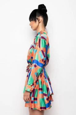 LIVE IT UP BUTTON UP MINI DRESS 11 LIVE IT UP BUTTON UP MINI DRESS -AKIRA Sales Shop live it up button up mini dress orange multi 4 4