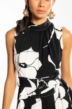 LOVE BLOOMS BELTED WIDE LEG JUMPSUIT 11 LOVE BLOOMS BELTED WIDE LEG JUMPSUIT -AKIRA Sales Shop love blooms belted wide leg jumpsuit black white 5 5