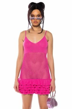 LOVER GIRL CROCHET MINI DRESS IN LIGHT PINK