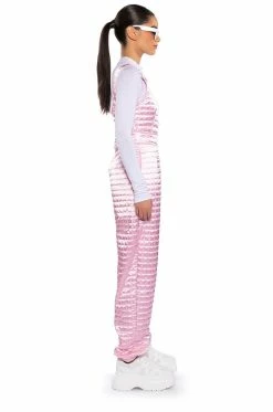 LUSH QUILTED SATIN SLEEVELESS JUMPSUIT -AKIRA Sales Shop lush quilted satin sleeveless jumpsuit pink 3 3